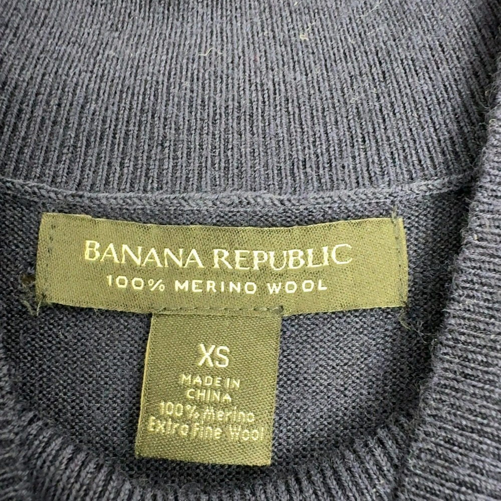 Banana Republic Sweater Mens XS Navy Blue 100% Merino Wool Mock Neck Classic - Picture 3 of 6